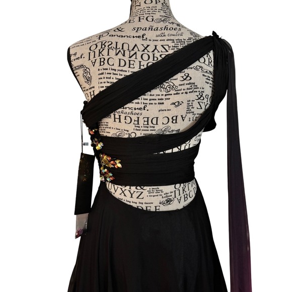 Nina Canacci Black Fuschia Ombre One Shoulder Gown Beaded Embellished Size 2 - Picture 9 of 11